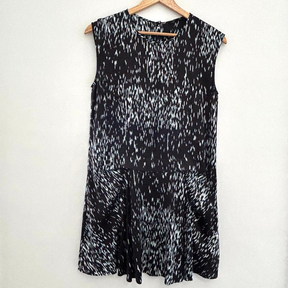 theory silk go go mini shift cocktail dress black abstract print size 2 XS